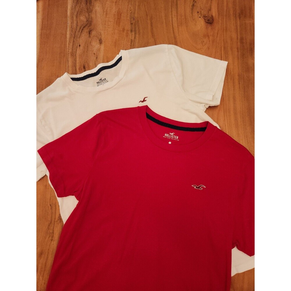 Set Of 2 Hollister Collection Men's Unisex Cotton T-Shirt Red White Small EUC